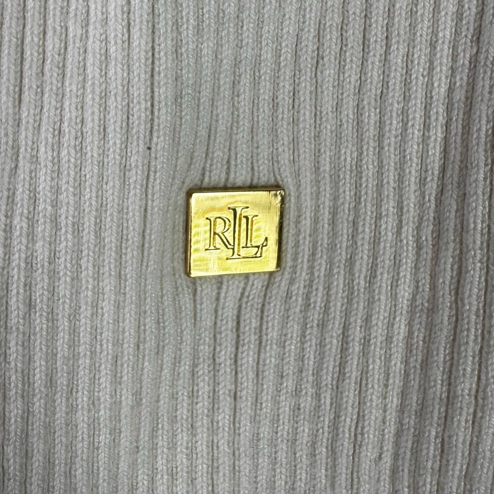 Y2K Lauren Ralph Lauren LRL Sweater Women's Ivory Ribbed Turtleneck Logo XL - Picture 2 of 9